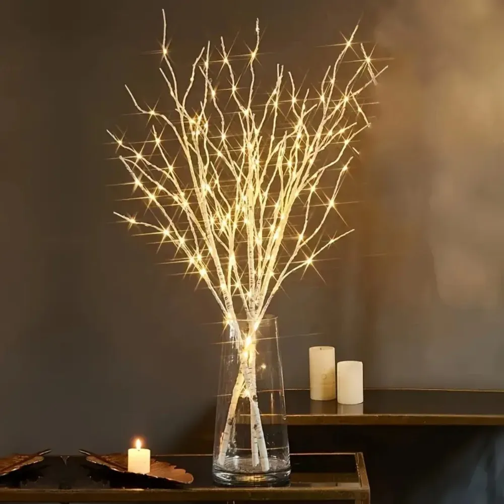 1PC 50LED Battery Box Copper Wire Birch Tree Branch Light, White/Brown, Indoor Christmas Party Wedding LED Warm Glow Decoration