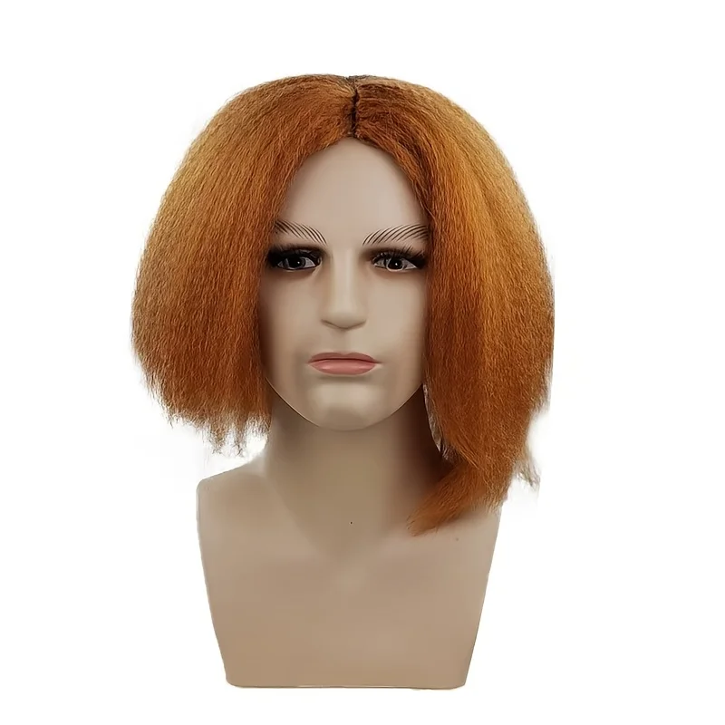 Orangefarbene, flauschige Kurzhaar-Synthetikperücke |   Horrorfilm Child's Play Charakter Geisterpuppe Cosplay Perücke |   Halloween-Party-Perücke