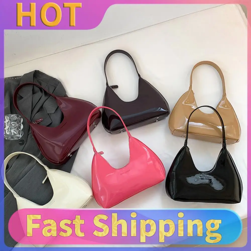 Women Patent Leather Tote Bag Versatile Fashion Shoulder Bag Casual Satchel Hobo Bag Zipper Armpit Bag Girl Shopper Purse