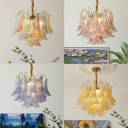 Colorful Glass Petal Modern Romantic Artistic Ceiling Chandeliers Home LED Lighting Fixture Hanging Lamps for Living Room Decor