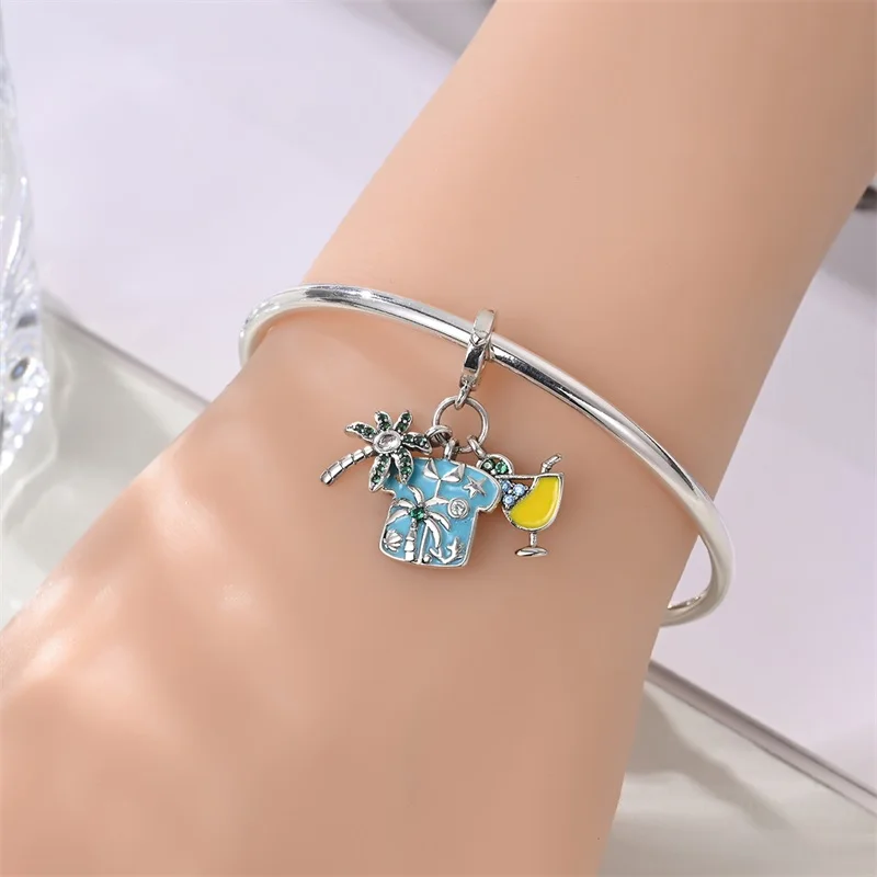 

New Charm 925 Sterling Silver Summer Cocktail Pendant Fit 3mm Original Pendant DIY Women Exquisite Birthday Party Jewelry Gifts