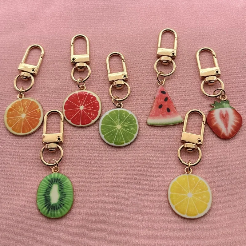 7pcs alloy printed fruit pattern keychain, suitable for bag hanging accessories, the best choice for gifts