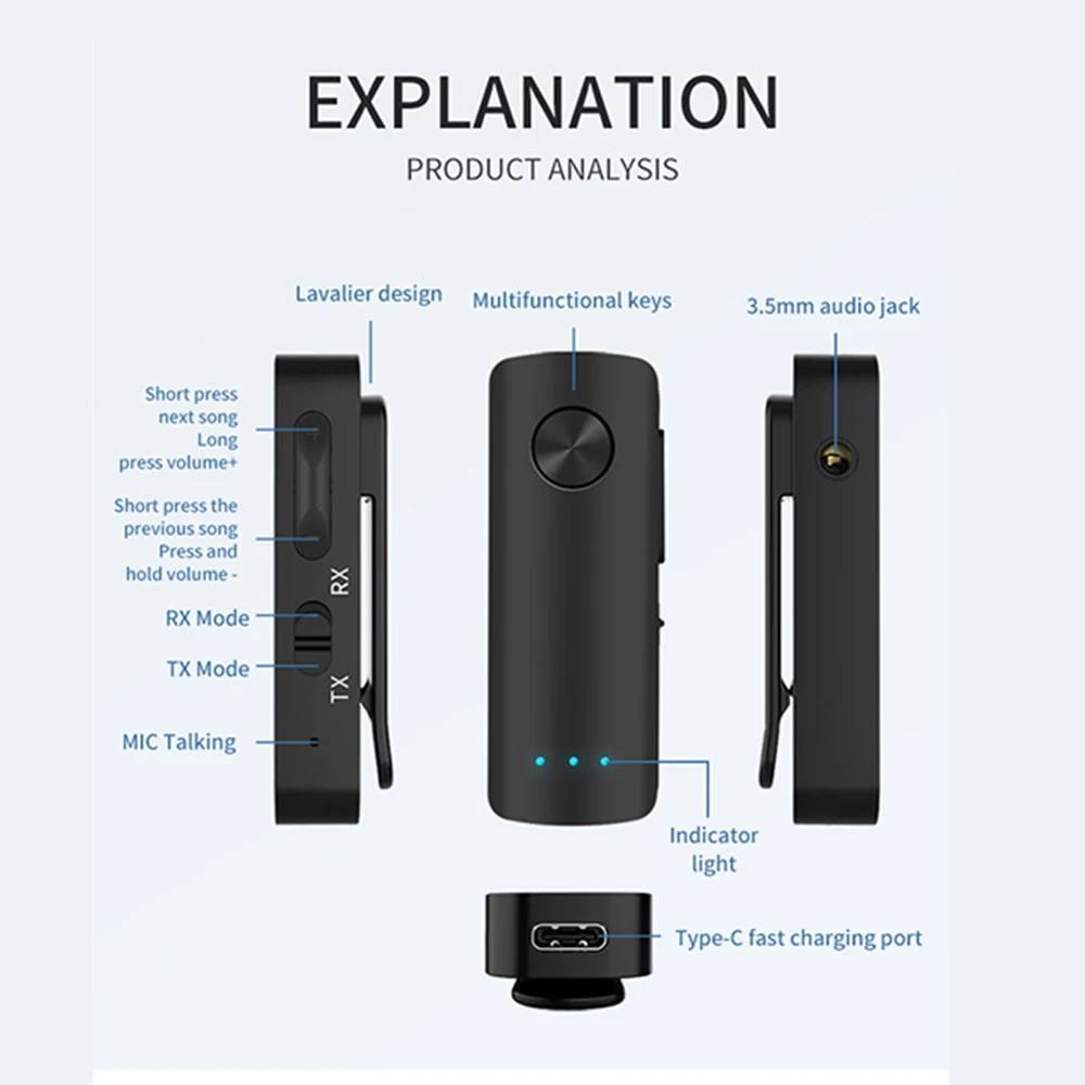 2 in1 Bluetooth 5.3 Transmitter Receiver Adapter 3.5mm AUX Jacks for Car Speakers Audio Music Receiver Handsfree Headset