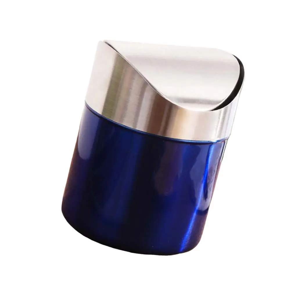 1Pcs Desktop Trash Bin Stainless Steel Compact Rust Resistant Size for Kitchen Bathroom Living Room Office Garbage Can Blue