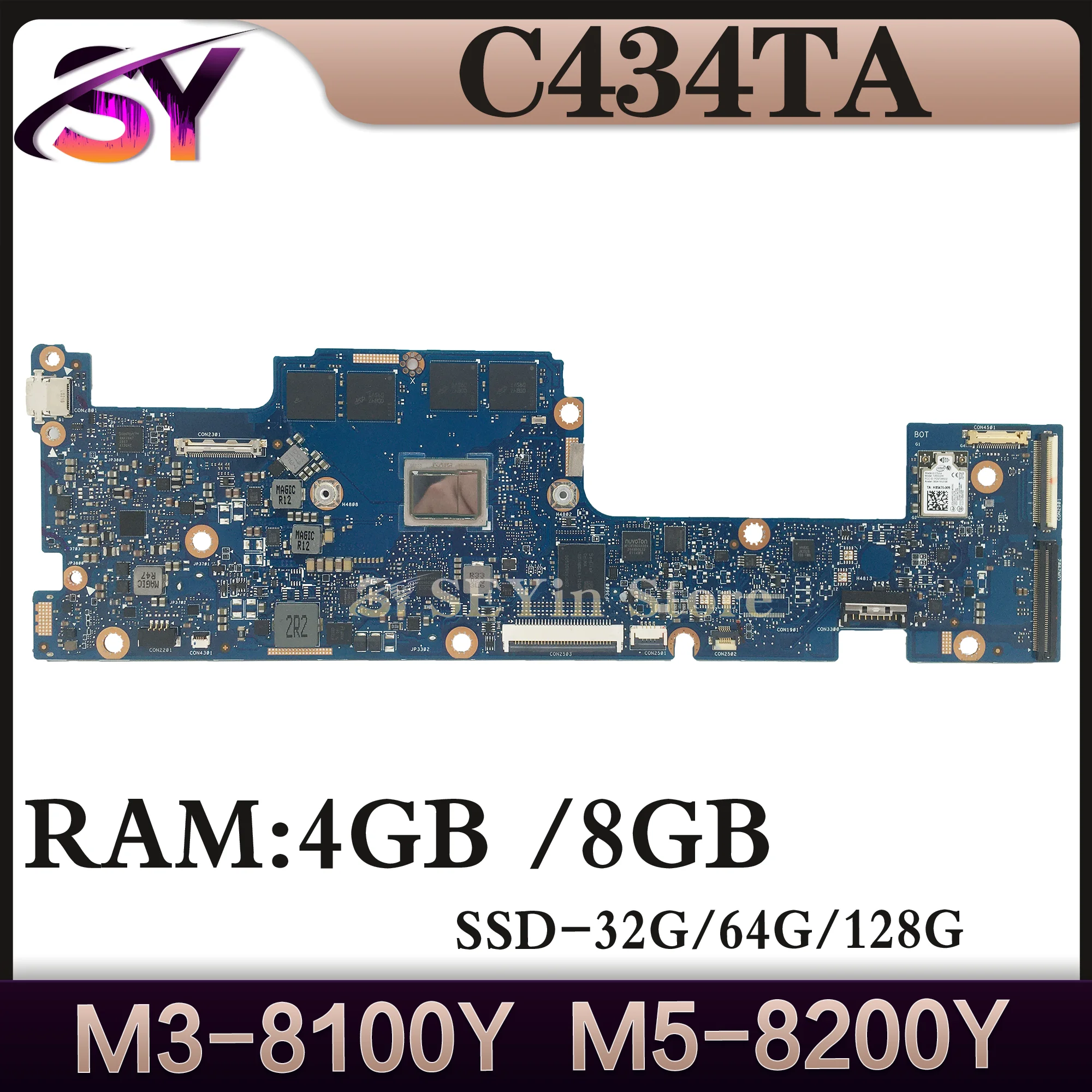 C434TA Mainboard For ASUS Chromebook Flip C434 C434T Laptop Motherboard M3-8100Y i5-8200Y 4GB/8GB-RAM SSD-64G/128G