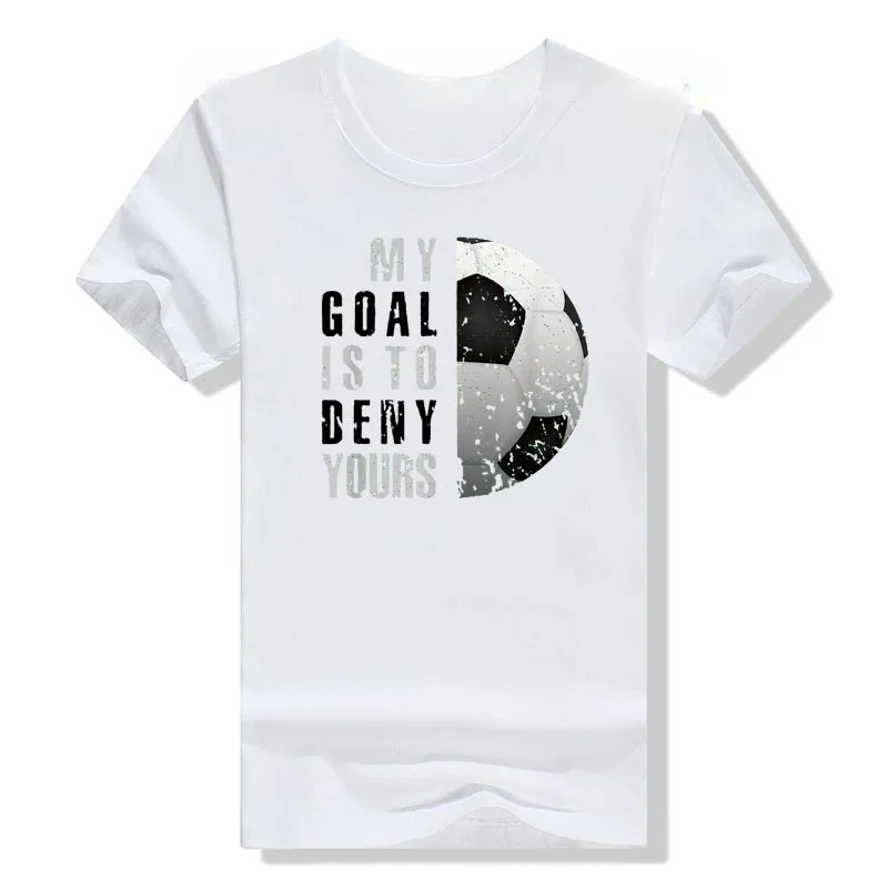 Humor Funny Football Lover My Goal Is To Deny Yours Soccer Goalie Distressed Goalkeeper T-Shirt Graphic Tee Tops Sports Outfits