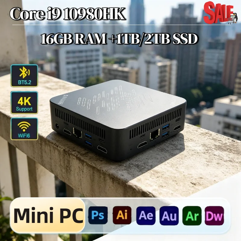 Intel i9 10980HK Mini Desktop Computer 16GB DDR4 2TB NVMe SSD Triple 4K WiFi6 Efficient Cooling Compact Office Home Pro Max