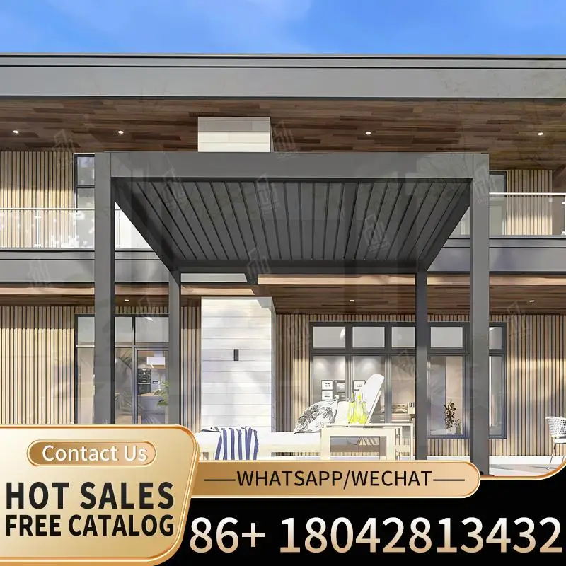 

Современный алюминиевый светодиодный светильник для сада на открытом воздухе, водонепроницаемая жалюзи на крыше с моторизованными крышками, беседка с порошковым покрытием