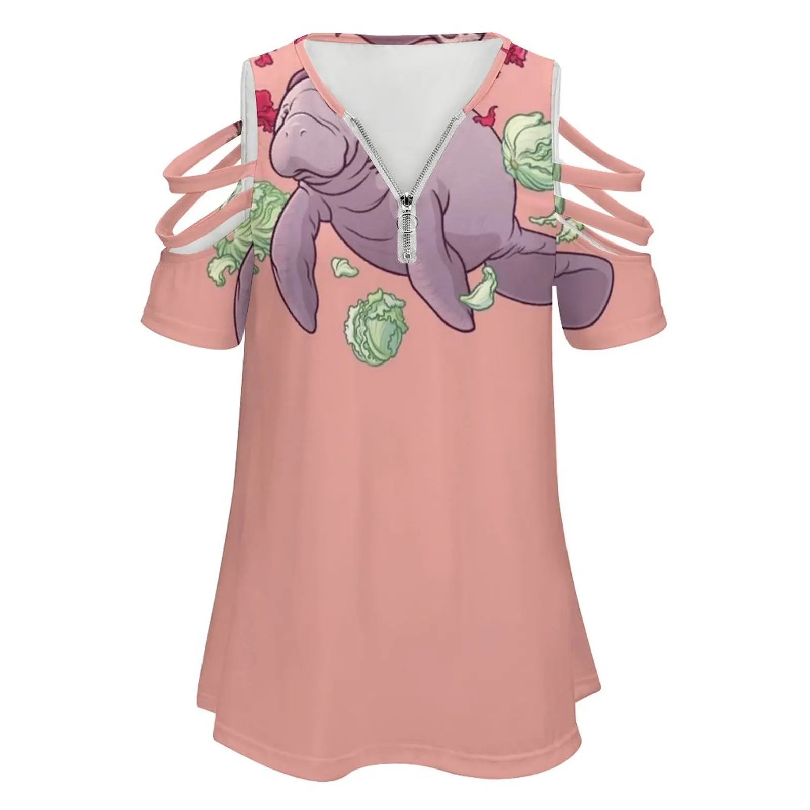 Spirit Animals New Fashion Zip Off Shoulder Top Short-Sleeve Women Shirt Manatee Sloth Lettuce Hibiscus Cute Animals