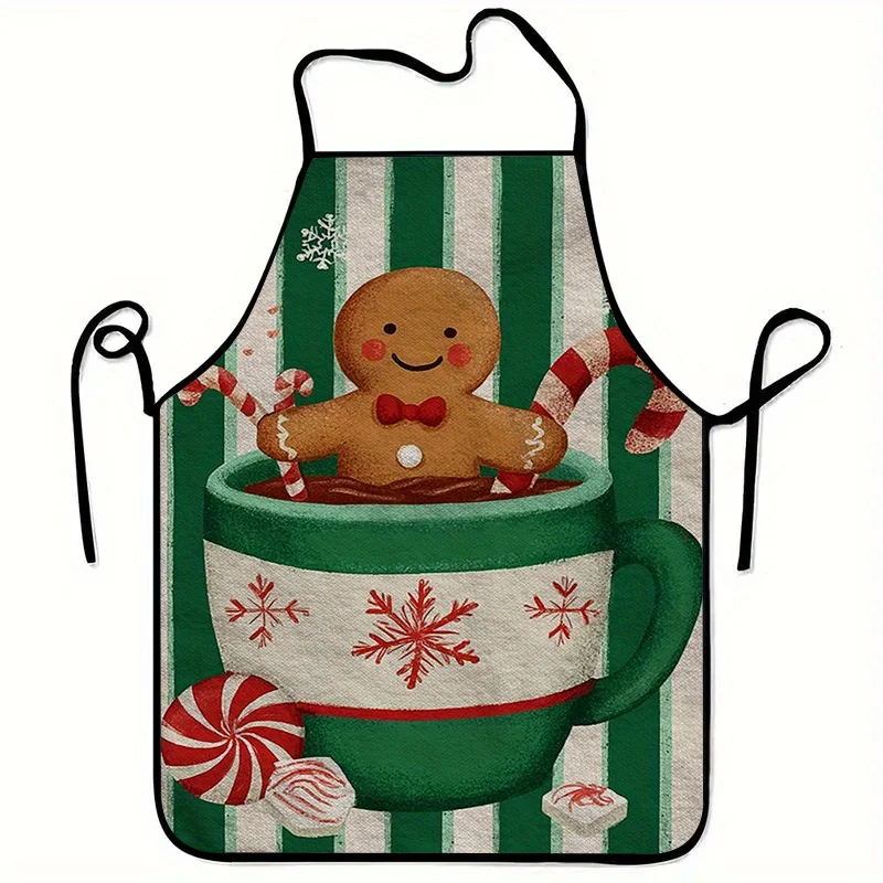 1pc Extra Large Gingerbread for Man Apron - Christmas Kitchen Apron with Gingerbread for Man in Cup Design, Red White