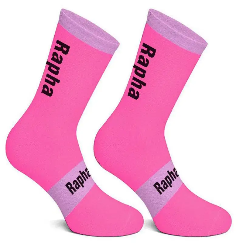 4 Color Stripe New Raph Cycling Socks 2023 Men and Women Wearproof Road Bike Compression Socks Pink