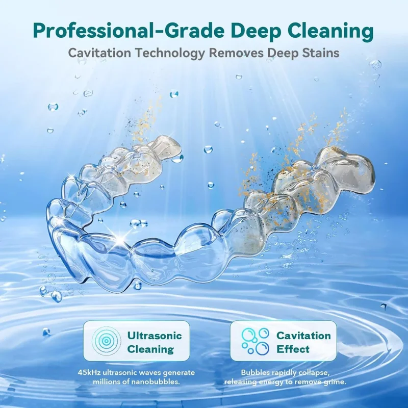 Dental Ultrasonic Retainer Cleaner Machine - 45kHz Dental Cleaning Pod Capacity for Denture,Mouth Guard,Night Guard,Braces - Detail 1