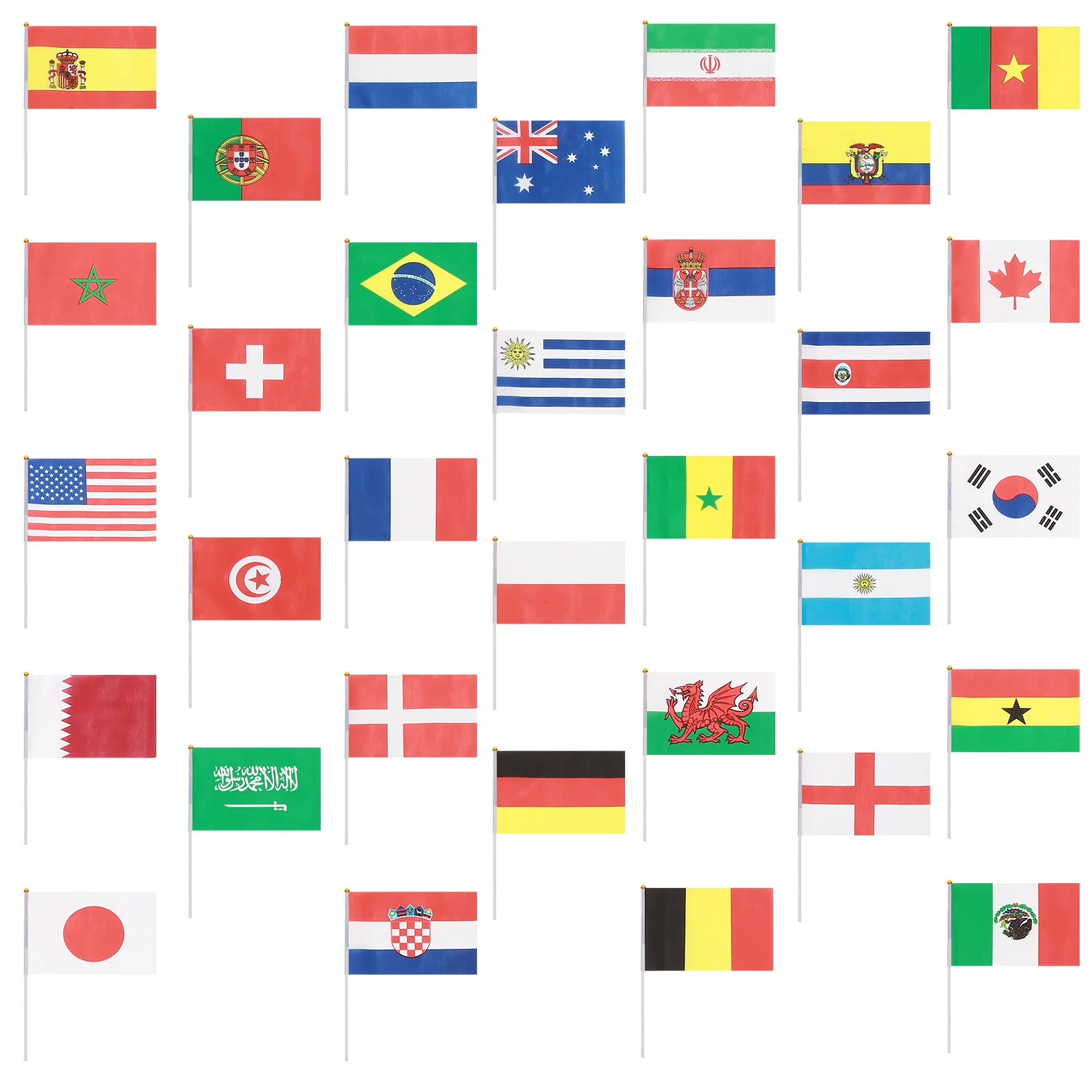 

32PCS Hand Held Small National Flag On Stick International World Country Stick Flags Banners for Bar Party Decoration