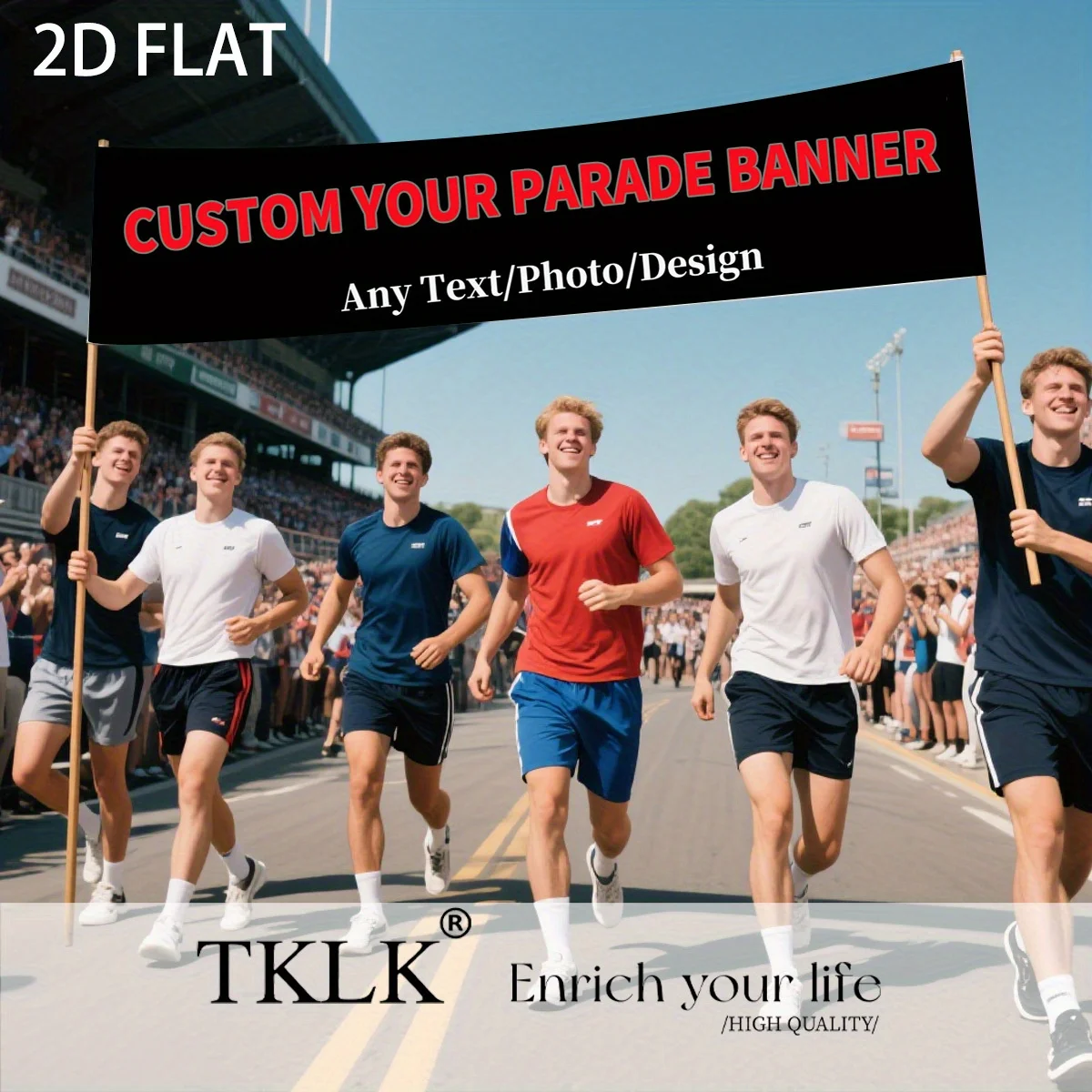 

Customizable Polyester Parade Banner - Perfect for Parade, Weddings, Holiday Parties, Graduations | 2 pocket positions