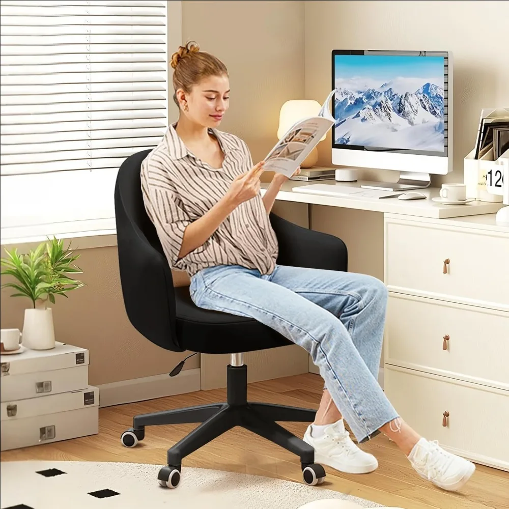 كرسي مكتب دوار منجد مخملي مع ارتفاع وعجلات قابلة للتعديل لاستخدام مكتب المكياج أو الكمبيوتر