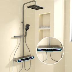Grey Bathroom Shower Set Wall Mount Rainfall Milky White Booster Shower head Digital Display Modern Bath Set