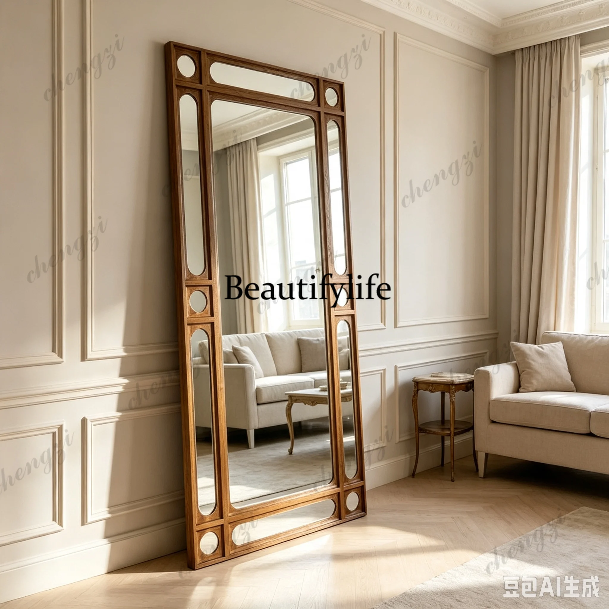 French Retro Full‑Length Dressing Mirror Wall‑Mounted Floor Mirror European American Style for Entryway Living Room Cloakroom