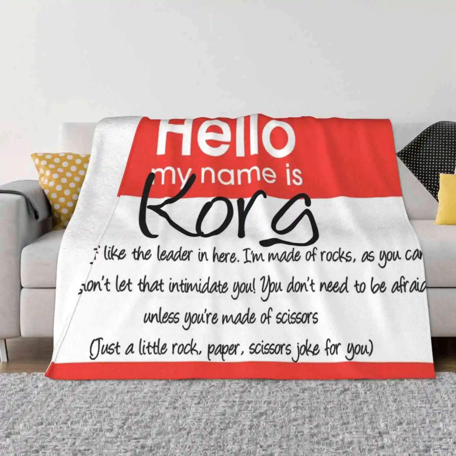 Hello My Name Is Korg Soft Warm Throw Blanket Korg Ragnarok Funny Comic Superhero