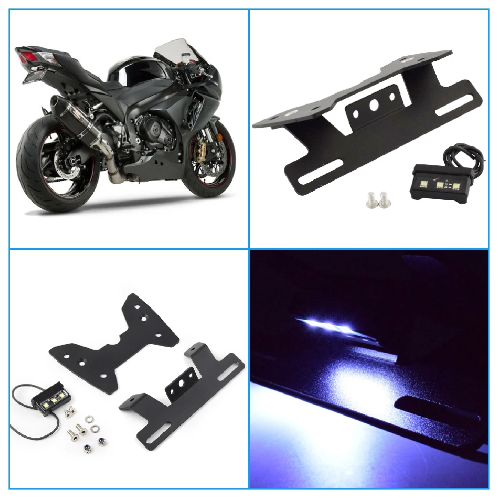 Se adapta a Suzuki GSXR 600 GSX-R 750 GSXR750 2008-2010 soporte de matrícula de motocicleta eliminador de cola soporte de repuesto de guardabarros