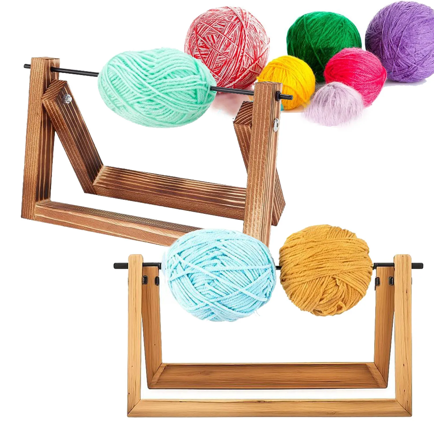 Support à fil en bois rotatif multifonctionnel pour crochet et artisanat, organisateur de rangement pour pelotes de laine