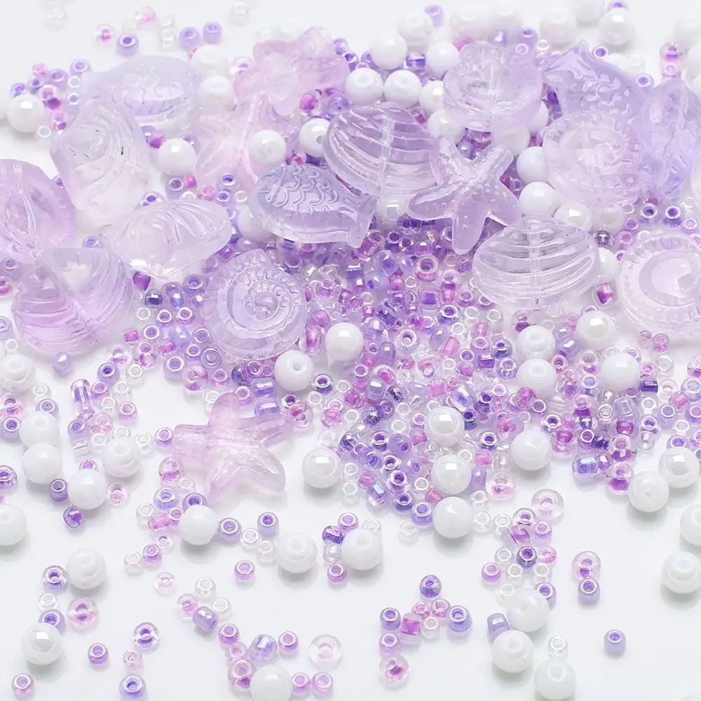 45g Perline sfuse con motivo misto Pesce di vetro Stelle marine Lumache Conchiglie Materiale fatto a mano Perline multicolori sfumate