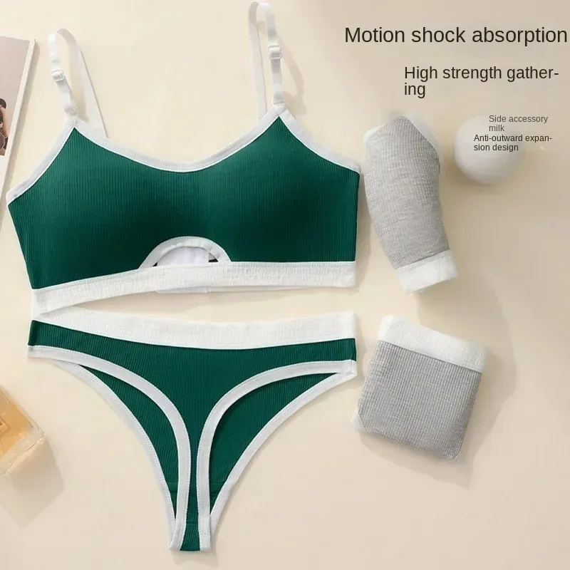 

Seamless Bras Sports Bra And Panties Set Women Hollow Out Cotton Underwear U Back Push Up Bras Comfort Sexy Lingerie Set