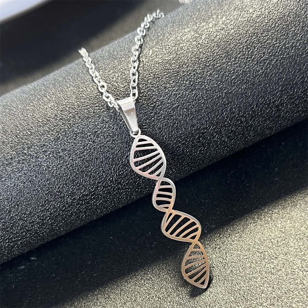 الفولاذ المقاوم للصدأ DNA مزدوجة اللولب قلادة قلادة للرجال جزيئات كيميائية المختنق العلوم مجوهرات المعلم هدية #6