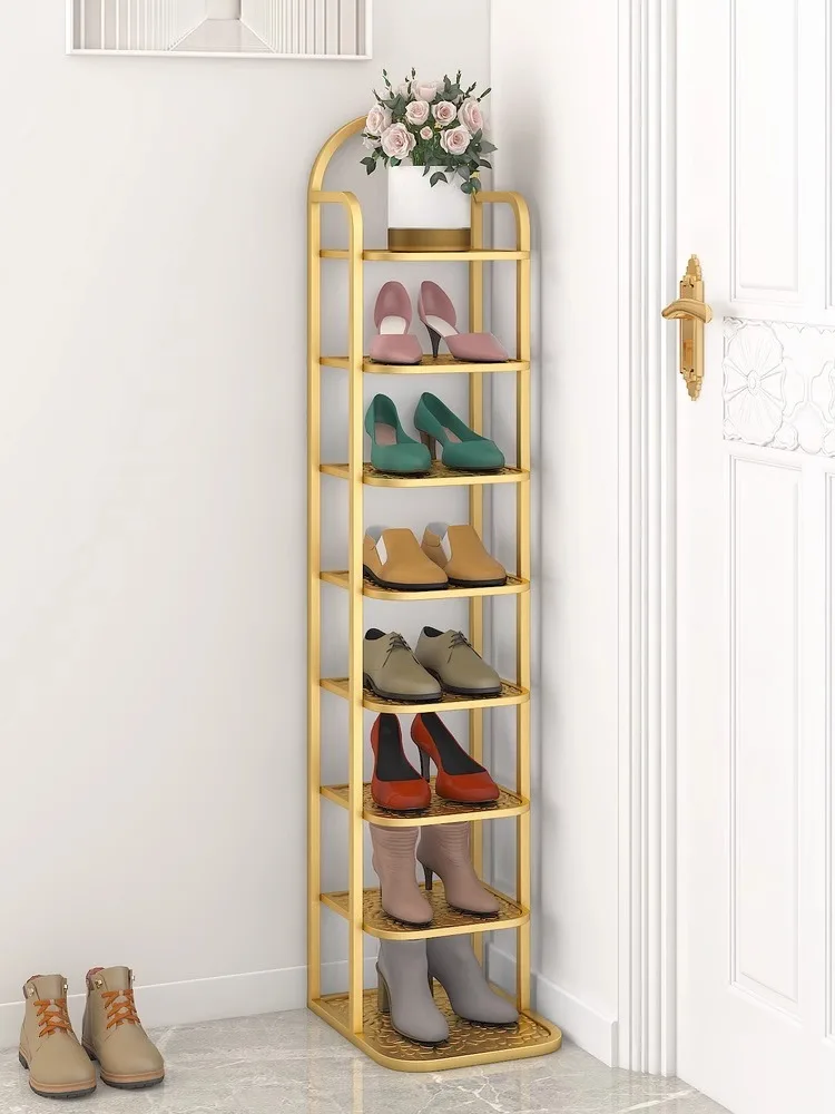 Custom Iron Art Wheel Shoe Rack with Wheels, Durable, No Installation Required, Foldable Shoe Rack, Push-Pull Entry Door Shoe Ra