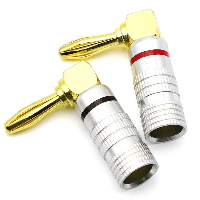2/4pcs Banana Plug Right Angle 90 Degree 4mm Gold-Plated Video Speaker Adapter Audio Connector Banana Connectors