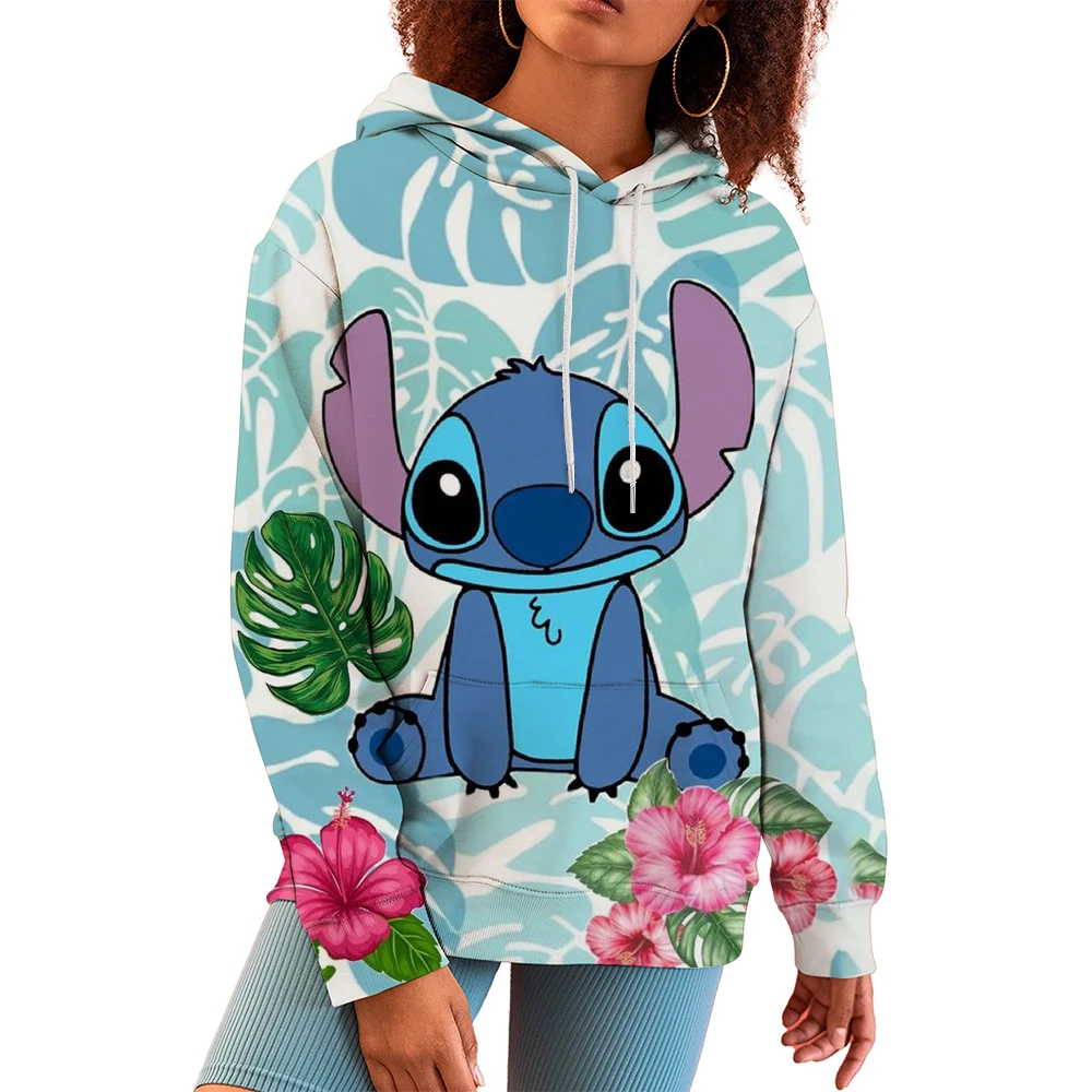 Disney Hoodie Fashion Stitch Angel Monster Pocket Sweatshirt Pullover Cute hoodies girls Women's Sweatshirt Cartoon Top y2k