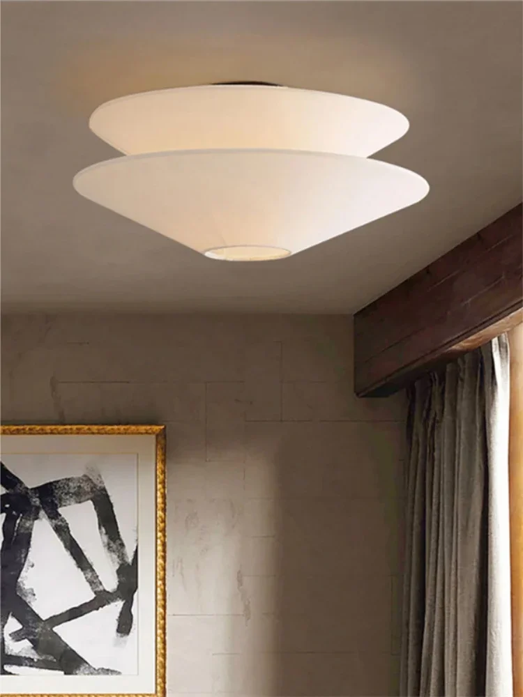 French medieval cream style ceiling light fabric ceiling lamp for Bedroom Living Room restaurant art White round ceiling light