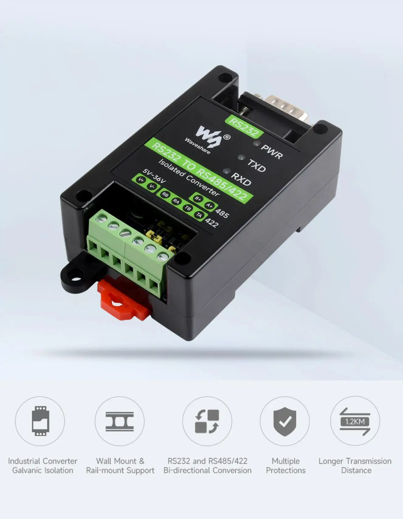 RS232 To RS485 RS422 Active Digital isolated Converter Onboard Original SP3232EEN SP485EEN Chips Options for RS232 DB9 Male