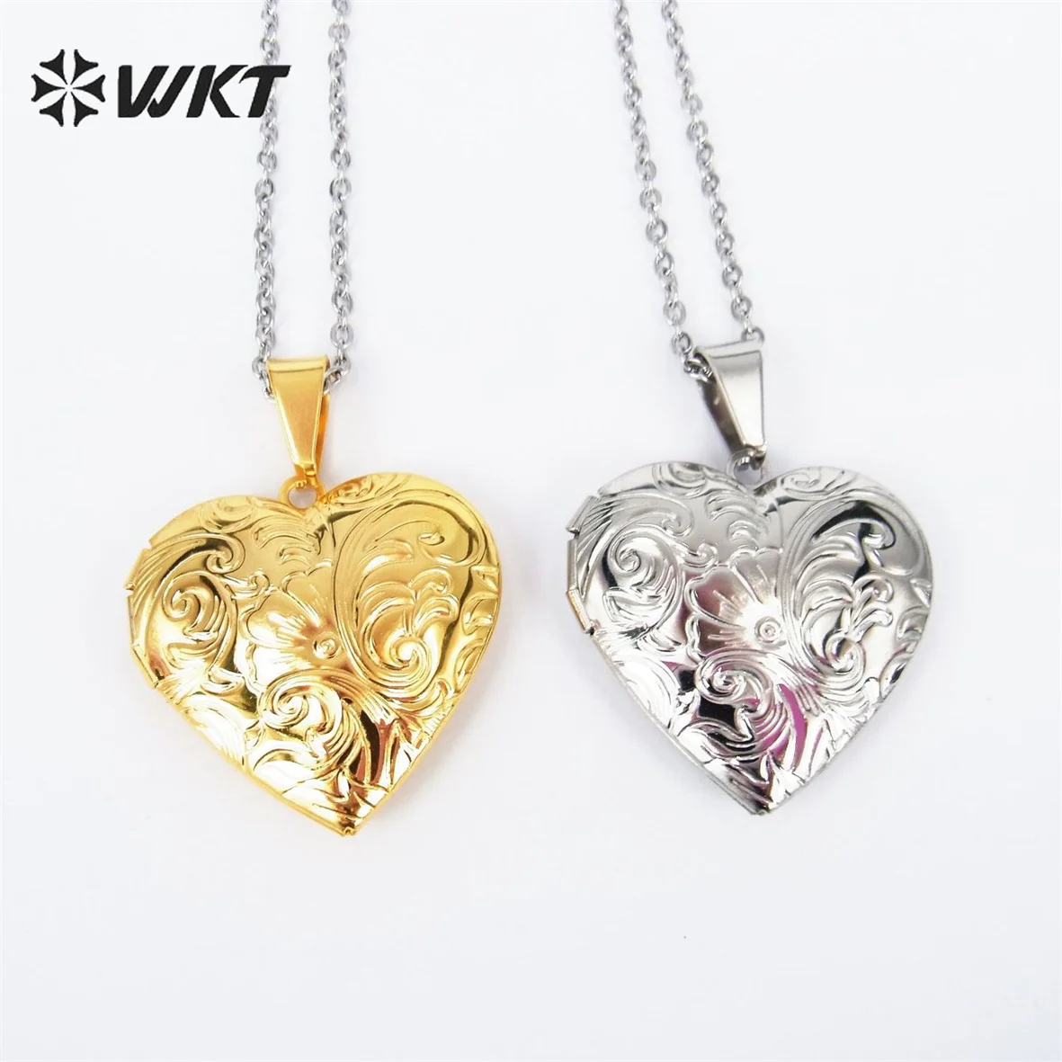 WT-REN028 Creative Jewelry Flower-shaped Photo Box Pendant European Style Love Necklace Carving Steel Opened Pendant