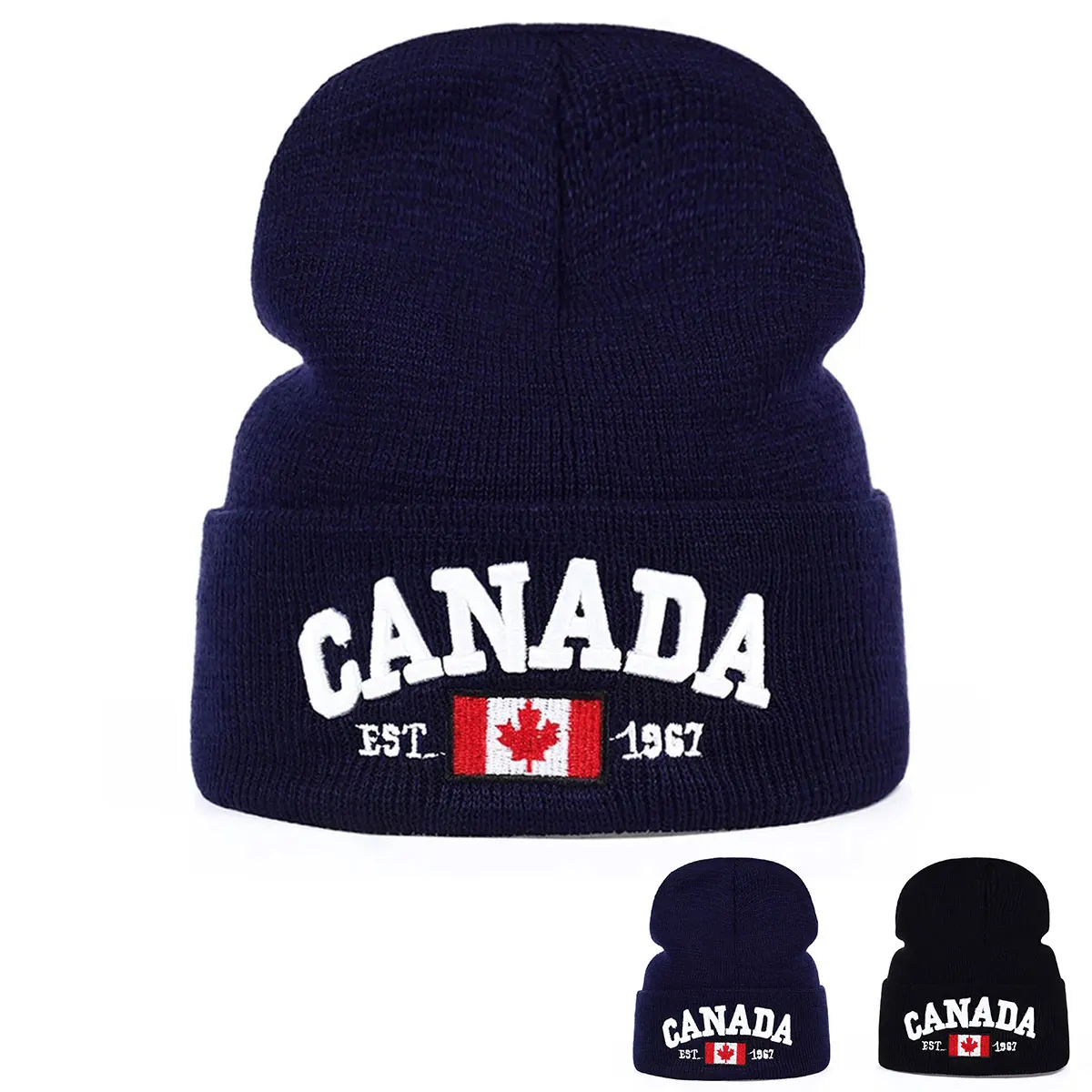 Unisex CANADA Letter Embroidery Beanies Autumn and Winter Warm Beanie Hat Caps for Women Men