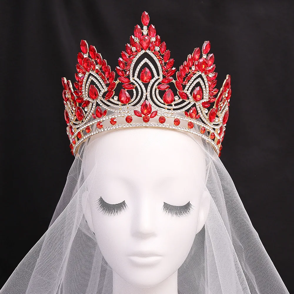 Baroque European and American beauty pageant bridal crown alloy electroplated crystal wedding headband crown