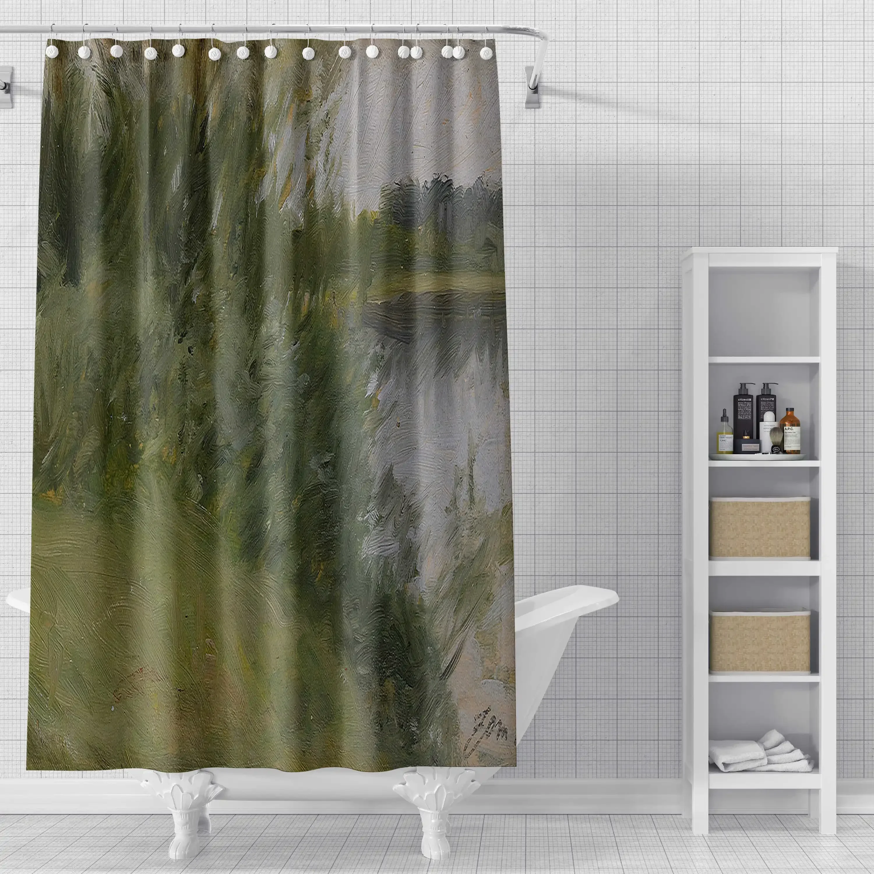 

Shower curtain non perforated waterproof cloth oil painting scenery hanging curtain dry wet separation partition curtain