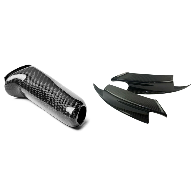 

Pair Real Carbon Fiber Front Bumper Splitter Lips With Car Handbrake Cover Grip Handle Lever Brake Handle Cover