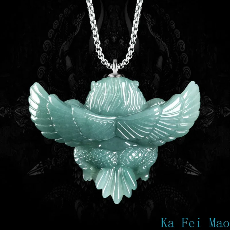 Natural A-grade Jadeite Blue Water Three-dimensional Small Size Dapeng Golden Winged Bird Esoteric Jade Pendant Charm Jewelry