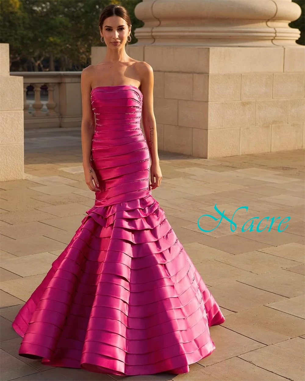 Personalizado moderno cetim sem alças vestido de noite delicado sem mangas vestidos de baile luxo varredura trem vestidos de ocasião especial