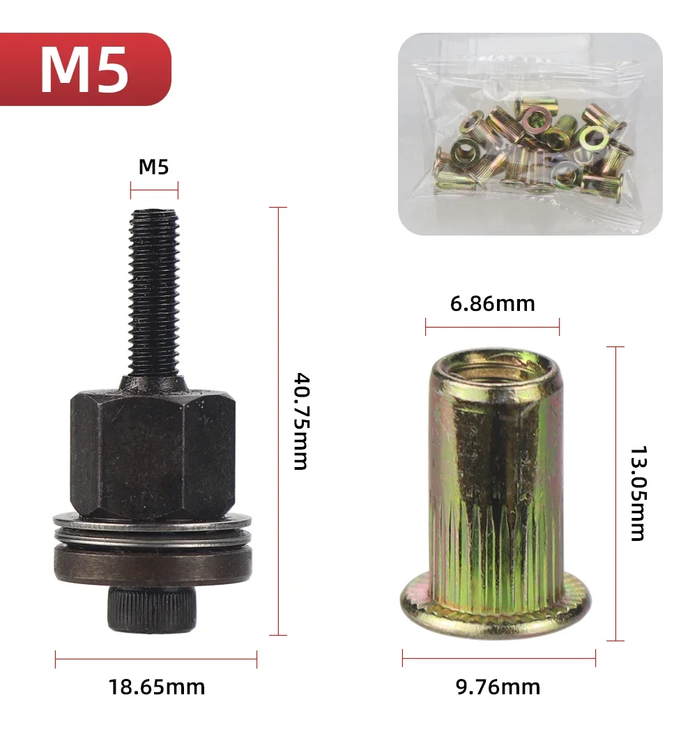M3 M4 M5 M6 M8 M10 M12 Hand Rivet Nut Head Set Round Nut Tool Manual Riveter Rivnut Tool Accessory
