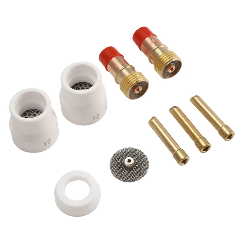 12 White Ceramic Nozzle Alumina Cup Kit Torches For WP 17 18 26 Stubby Collets Body Gas Lens Sets 1.6Mm