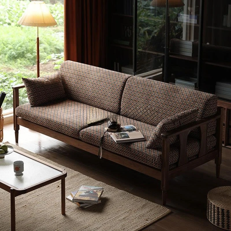 Sofa three-person small apartment modern simple wind straight row Nordic retro sofa