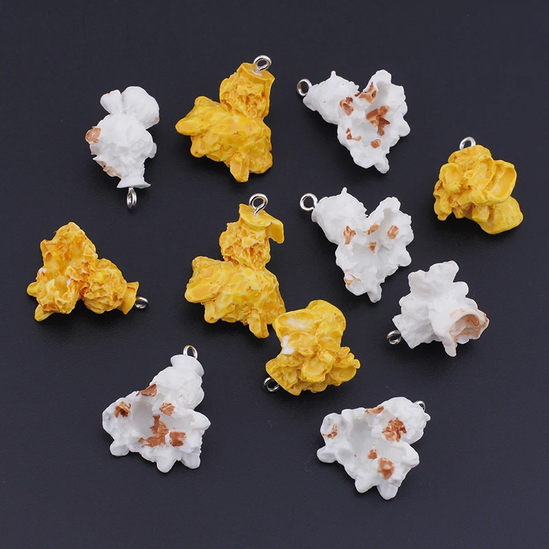 Dijes de resina de comida de palomitas de maíz en 3D, lindo llavero Kawaii para pendientes, pulseras, fabricación de joyas, suministros de accesorios de bricolaje, 10 piezas