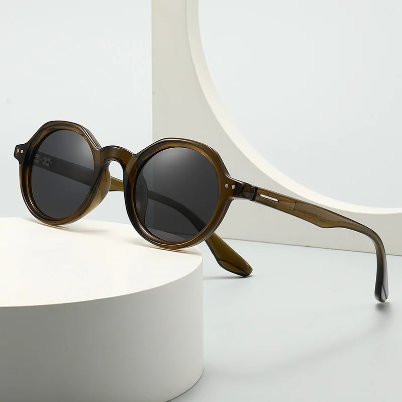 Vintage Irregular Round Polarized Sunglasses for Men Women Tortoise Shell Frame Rivet Decor UV400 Anti-Glare Driving Sun Glasses