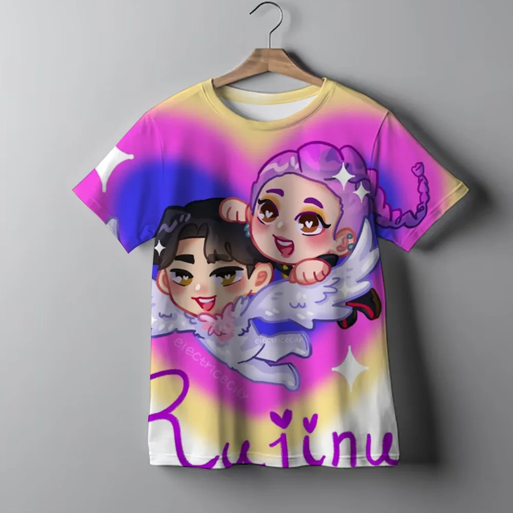 ملابس الأطفال KPop شيطان الصيادين موضة بلايز عادية س الرقبة قصيرة الأكمام الفتيات الفتيان K-Pop شيطان الصيادين المشجعين هدية تي شيرت