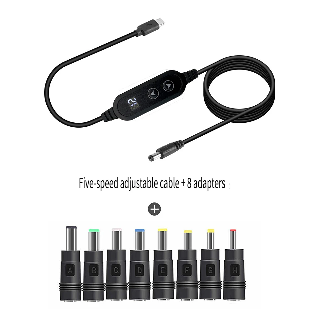 Type C Power Boost Cable DC 5V/9V/12V/15V/20V Boost Converter 8 Adapters Type C To DC Boost Cable for Wifi Router Mini Fan