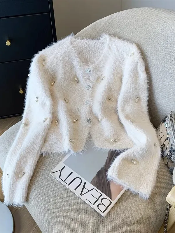 

Модный вязаный свитер женский свободного кроя, осенне-зимний, из мягкого искусственного меха, кардиган-пальто, повседневный, на одной пуговице