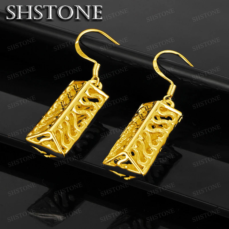 18K Gold Triangle Cube Drop Earrings For Women Party Engagement Wedding Fashion Charm Jewelry Birthday Gifts - view 3