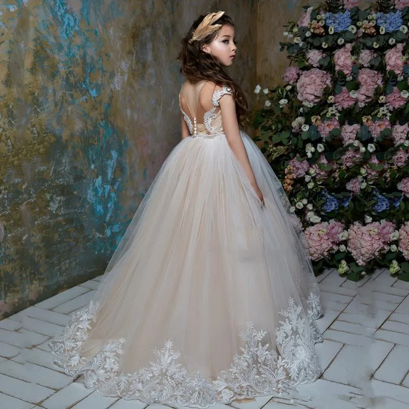 

Flower Girl Dress Pink Bow Decorative Decal Layered Wedding Cute Litter Flower Child First Communion Party Princess Dress Gift