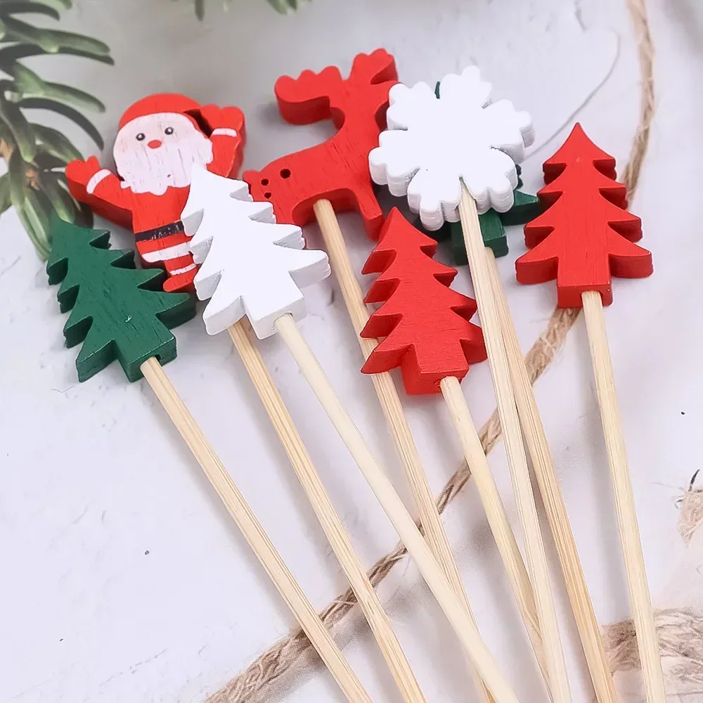 50Pcs/set Mini Toothpick Party Christmas Customized Package Design Banner Hamburger Cupcake Decoration Disposable Bamboo Stick